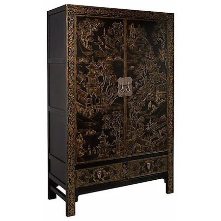 Queen's Road Chinoiserie Armoire with Hidden Storage and Pull-Out Desk